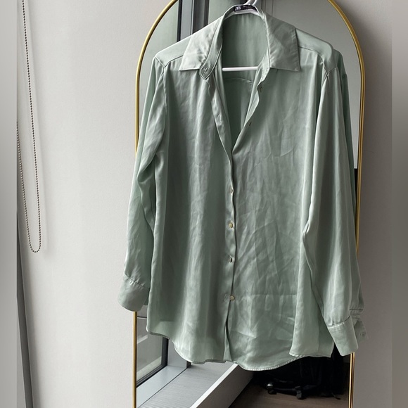 Zara flows satin effect shirt, light green, small - Picture 3 of 4